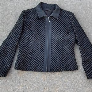 Wilsons Leather Woven Black Leather and Suede Lined Women's Zip Jacket Coat XL